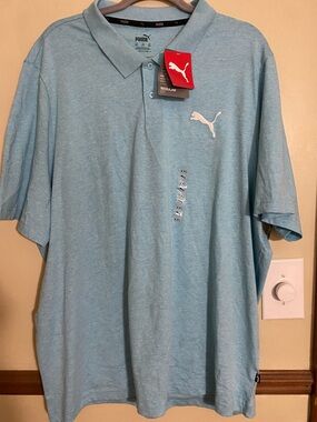 Puma Light Blue Heather Polo Shirt with White Logo